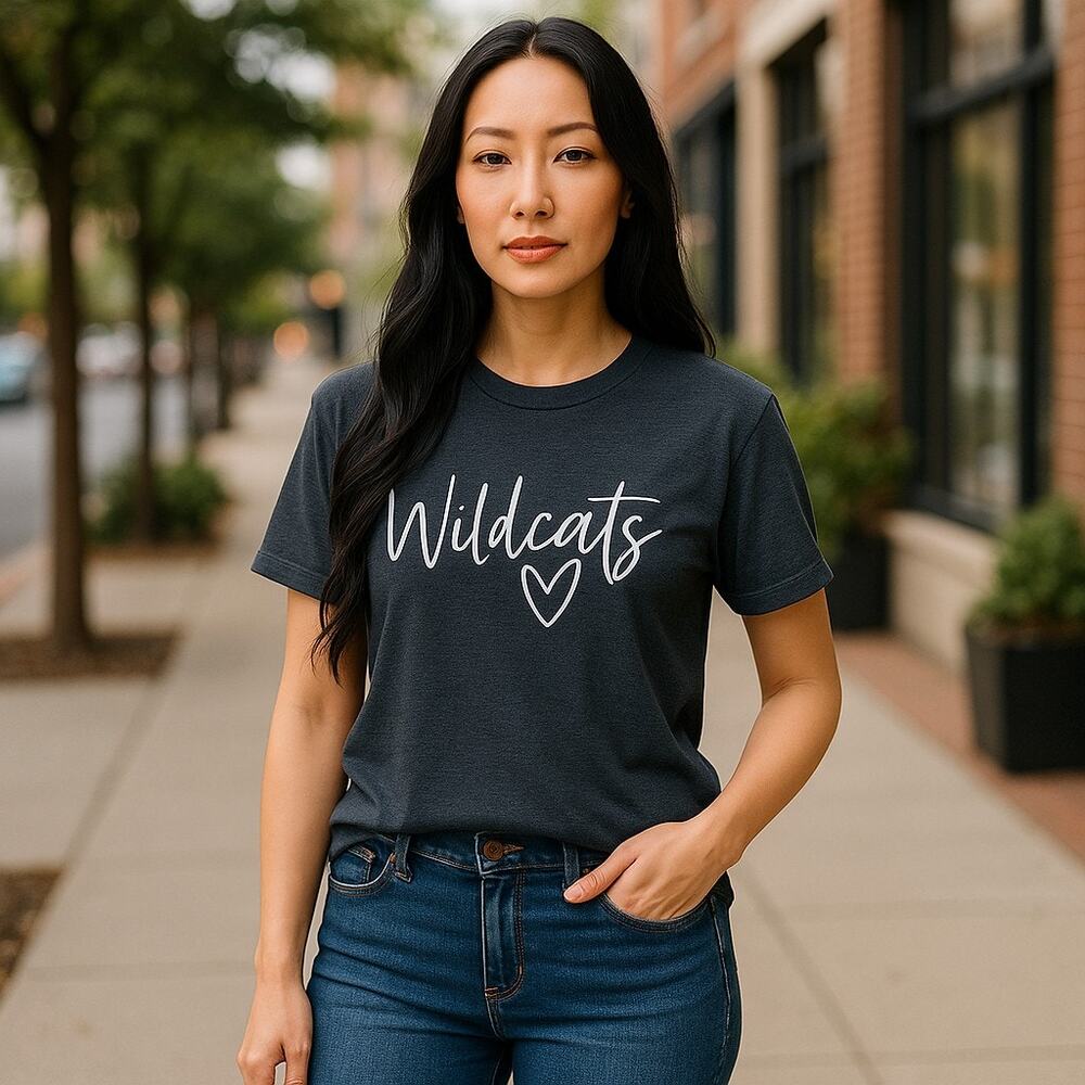 WILDCATS Heather Blue Tee Bella Canvas Size Large Script